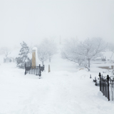 Oboelisk Virginia City cemetery in snow Nevada great basin graveyard headstones